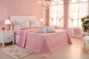 Ver imagem 2 de Kit 6 Pçs Cobre Leito Colcha e Lençol Casal Queen Provence: Buquê Rosa