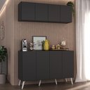 Ver imagem 2 de Conjunto Cantinho do Café Retrô Armário e Aparador 4 Portas Multimóveis Mp1084 Preto/branco