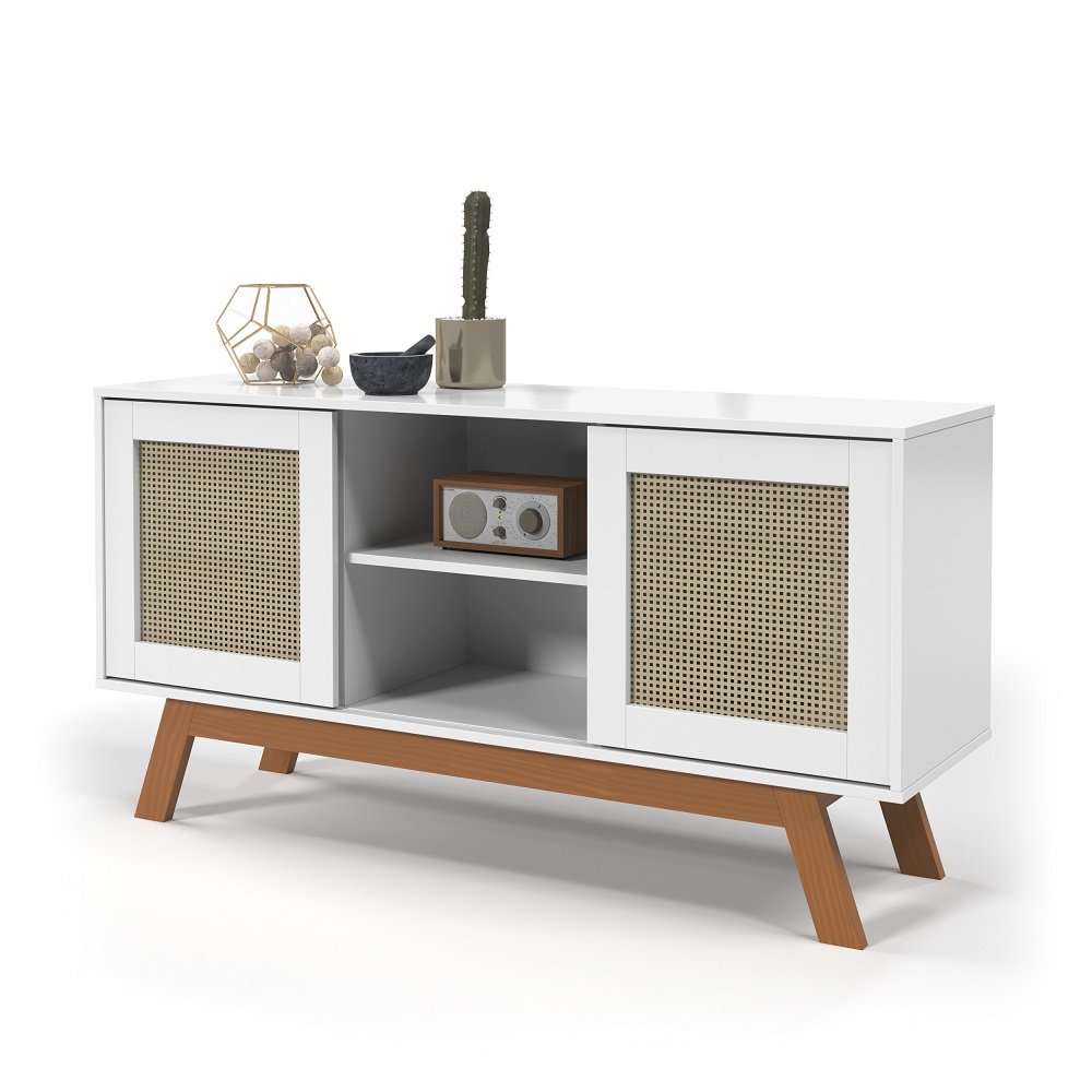 Buffe Rack Buffet Rack para TV com 2 Portas MDF Rattan - Ofertamo - Branco ...
