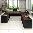 Ver imagem 1 de Mesa para Escritório Presidente Tamburado 4 Gavetas 2 Portas Charuto/preto - Artany Móveis