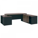 Ver imagem 2 de Mesa para Escritório Presidente Tamburado 4 Gavetas 2 Portas Charuto/preto - Artany Móveis