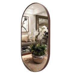 Espelho Decorativo Oval Corpo Inteiro Luxo com Moldura Couro - 1