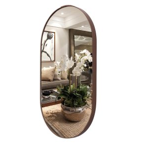 Espelho Decorativo Oval Corpo Inteiro Luxo com Moldura Couro