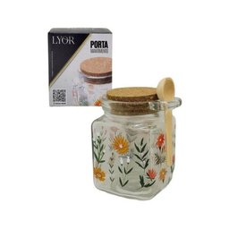 Pote Quadrado de Vidro C-tampa e Colher de Bambu Flora 200ml - 2