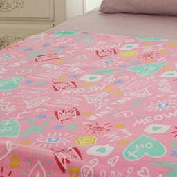 Manta Portallar Flanela Estampada Meow 1,50m X 2,20m Rosa - 2