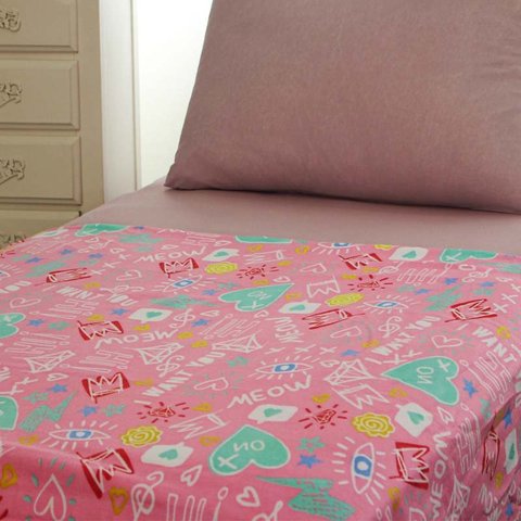 Manta Portallar Flanela Estampada Meow 1,50m X 2,20m Rosa