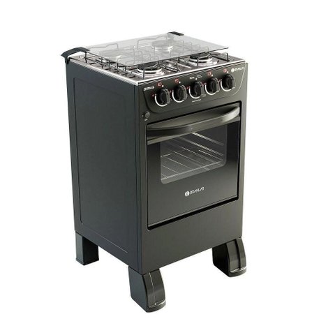 Fogão 4 Bocas a Gás Braslar New Sirius Plus com Mesa Inox e Forno Easy-clean Preto Bivolt