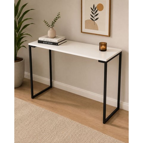 Mesa Escrivaninha Apoio Multiuso Industrial Compacta 900 mm Cor:Preto/Branco