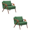 Ver imagem 1 de Kit 2 Poltronas Decorativa Mona Luxo Linho Verde Base Madeira Maciça