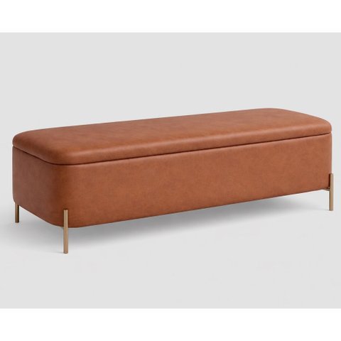 Puff Baú Bella 160cm Pés Alumínio Dourado Courino Caramelo - Sallar Home