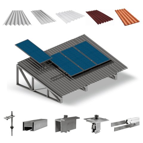 Kit Estrutura Suporte Fixador 1,20m Para 04 Placa Solar Alumínio Inox Telha Fibro Ondulada Viga Metá