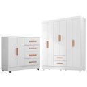 Ver imagem 1 de Kit Guarda-Roupa Casal 6 Portas com Cômoda 2 Portas 4 Gavetas Lisa Branco
