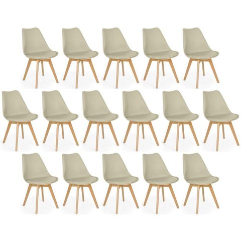 Conjunto 16 Cadeiras de Jantar Eames Wood Leda Design Estofada - Nude