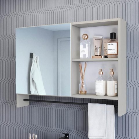 Espelheira de Banheiro com 1 Porta 2 Nichos Toalheiro 80cm Multimóveis Crpro-EPL006 Arenas