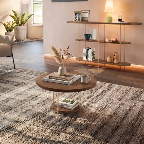 Mesa de Centro de Sala Redonda MDF 60 cm Mia Pés em Aço Maciço H01- D'Rossi