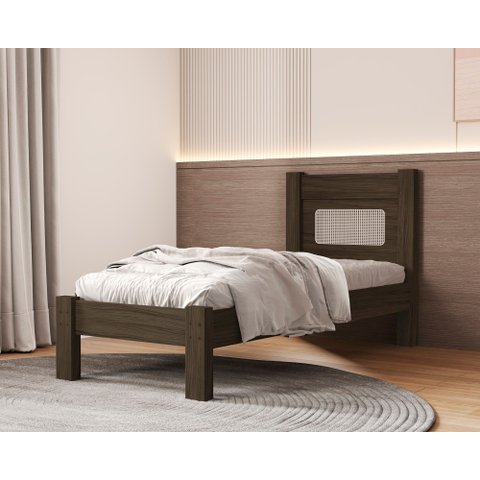 Cama de Solteiro Clara Chocolate para Quarto Estilo Moderna Rattan Resistente de Mdf