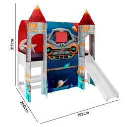 Cama Infantil com Escorregador e Barraca 2 Torres Nave Espacial P13 Branco/Vermelho - Mpozenato - 4
