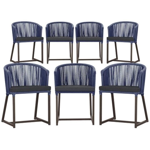 7 Cadeiras de Jantar Área Noronha Marrom E11 Trama Original Azul