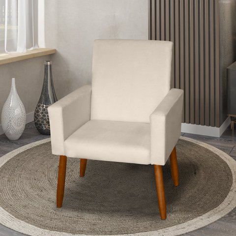 Poltrona Decorativa Mel Suede Bege Dal Poz Estofados