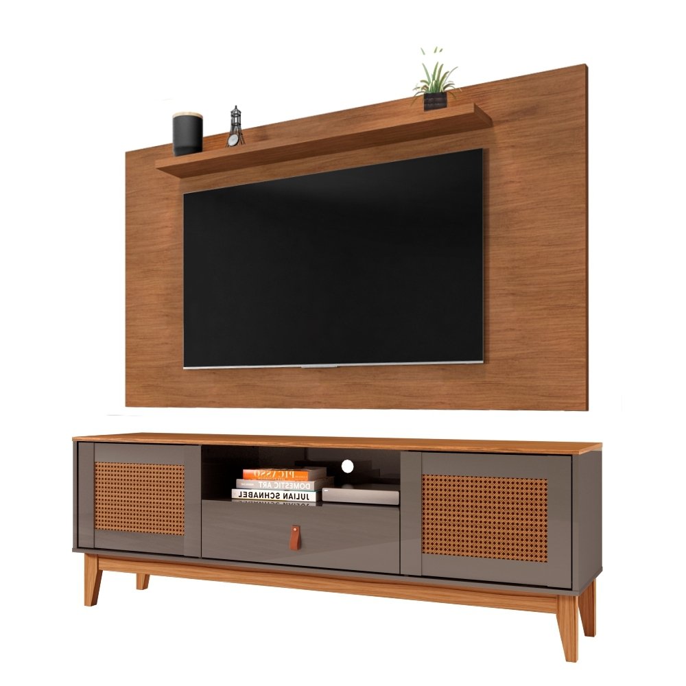 Rack e Painel Fendi Cedro/Cinza/Noce | MadeiraMadeira