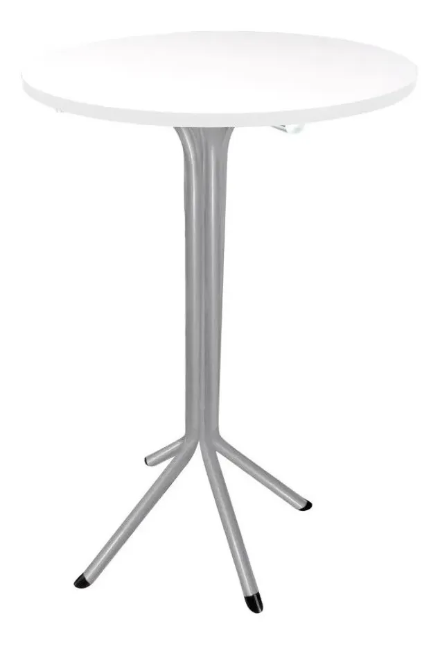 Mesa Bistrô Alta Aruba Prata com Tampo Redondo 60cm MDF Branco