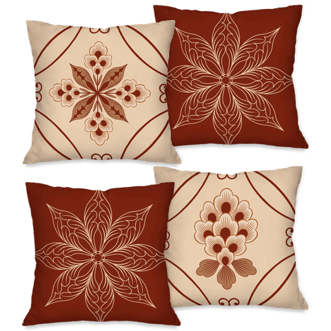 Kit com 4 Capas para Almofadas Decorativas Terracota Flores Capa de Almofada