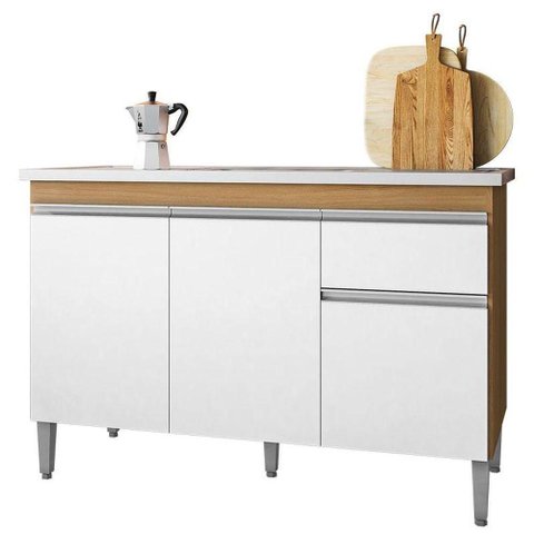 Balcão de Pia Tatiane 120cm Amêndoa Branco - Ajl
