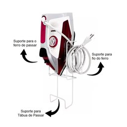 Suporte para Ferro de Passar e Tábua de Passar Roupas para Parede em Aço Branco - 4