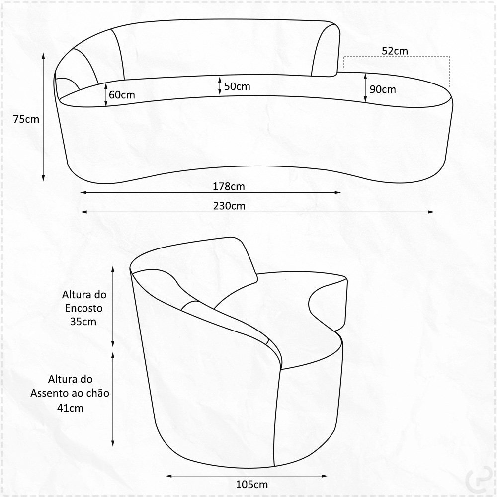 Sofá Curvo 04 Lugares 230cm Braço Direito Eron Bouclê Marrom - CasaePoltrona - 4