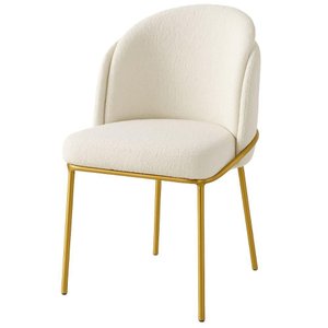Cadeira Aurora Bouclé Off White Metal Dourado