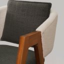 Ver imagem 4 de Cadeira Estofada com Braço para Sala de Jantar Base Fixa Madeira Maciça Danna Hope Linho Off/linho V