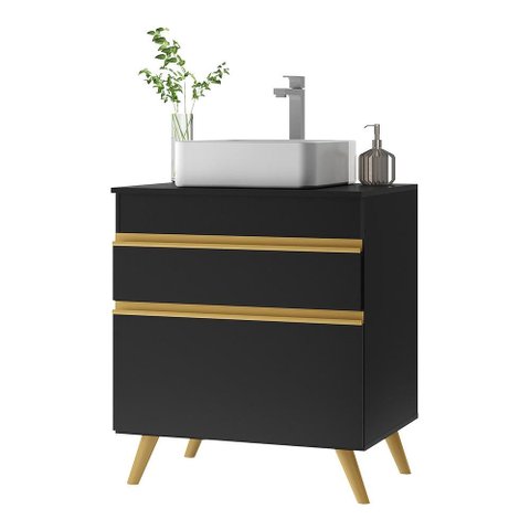 Gabinete Banheiro 1 Porta e 1 Gaveta Retrô 70cm Multimóveis V5024 Preto