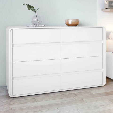 Cômoda para Quarto 8 Gavetas Puxador Embutido Estilo Moderno Loop 152cm Branco