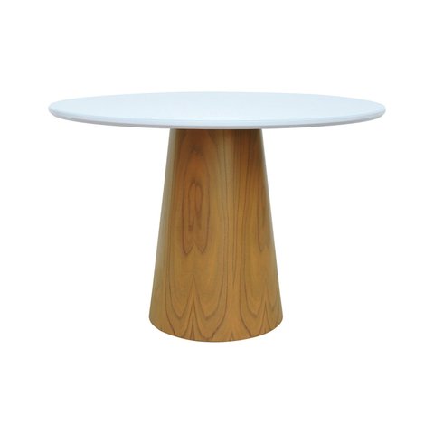 Mesa de Jantar Tampo em Vidro Base Cone Ø120 Laminado Cinamomo Natural-tampo Ø120cm Branco/vidro