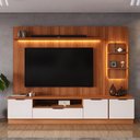 Ver imagem 2 de Estante Home para Tv até 75 Polegadas Noble 225cm com Torre Nicho Led Jequitiba/off White