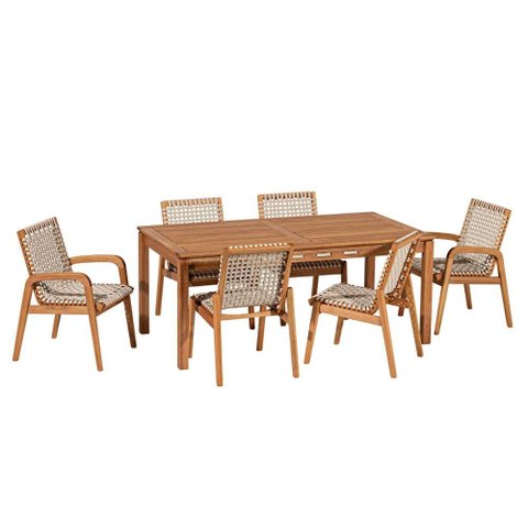 Mesa de Jantar com 04 Cadeiras sem Braço e 02 Cadeiras com Braço Trammare C07 Corda Náutica Areia