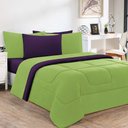Ver imagem 1 de Kit Edredom + Jogo de Lençol Malha 100% Algodão Gran Moratta 7 Peças Queen - Verde Pistache-roxo