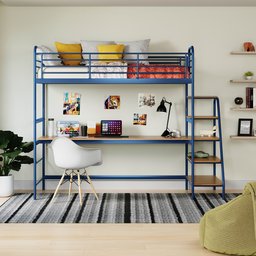 Cama Alta com Escrivaninha Multifuncional em Ferro Aço Carbono Tubular Teko Casatema - 1