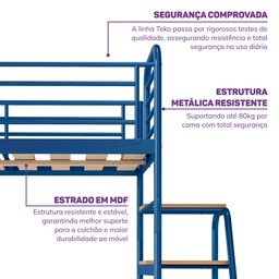 Cama Alta com Escrivaninha Multifuncional em Ferro Aço Carbono Tubular Teko Casatema - 5