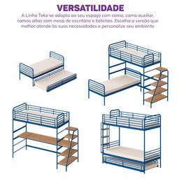 Cama Alta com Escrivaninha Multifuncional em Ferro Aço Carbono Tubular Teko Casatema - 10