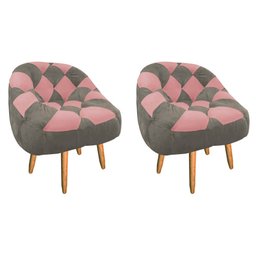 Kit 02 Poltrona Paloma Escritório Sala Pé Palito Suede Cappuccino e Suede Rose - Dominic Decor - 1