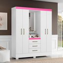 Ver imagem 6 de Guarda Roupa Casal Capela 4 Portas 164 Cm Paris Branco Rosa Flex Armoveis