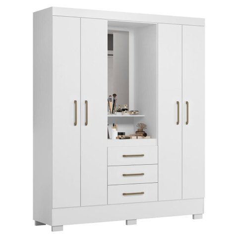 Guarda Roupa Casal Capela 4 Portas 164 Cm Paris Branco Rosa Flex Armoveis