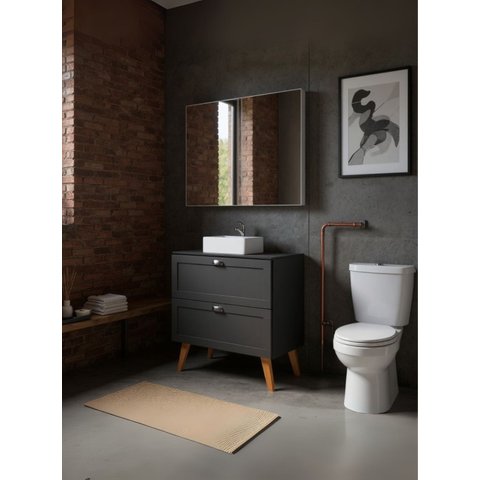 Gabinete para Banheiro com Tampo Cuba e Armario 80cm Retro Mdf Grafite Milano - On Móveis