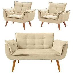 Conjunto de Poltronas 2 Opalas 1 Namoradeira Bege - 1