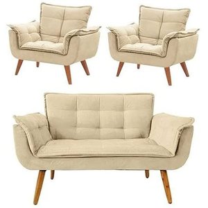 Conjunto de Poltronas 2 Opalas 1 Namoradeira Bege