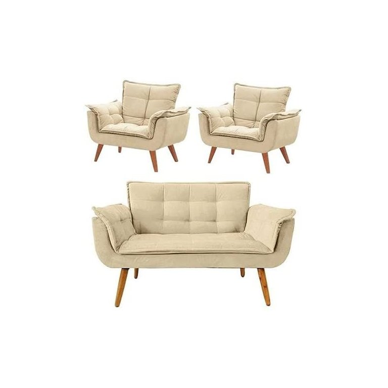 Conjunto de Poltronas 2 Opalas 1 Namoradeira Bege
