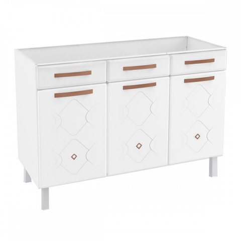 Balcão de Cozinha para Pia em Aço Mirage New 3 Portas 3 Gavetas Branco - Telasul