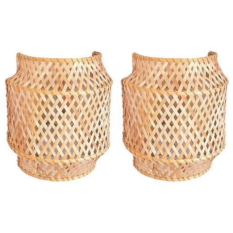 2 Luminária Arandela Bambu Fibra Natural Artesanal Nat90