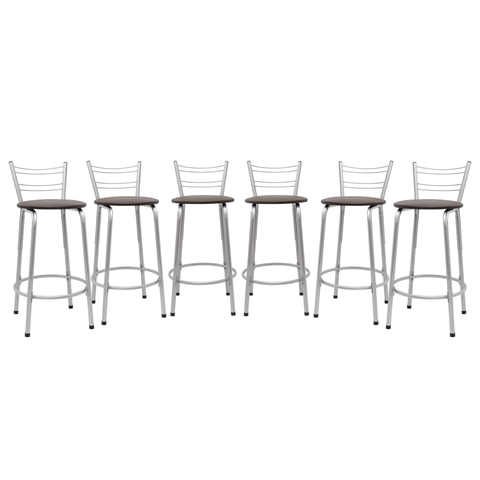 Kit 6 Banquetas para Balcão Flórida Prata 60cm Cozinha Gourmet Bistrô Bancada Piscina Área de Lazer